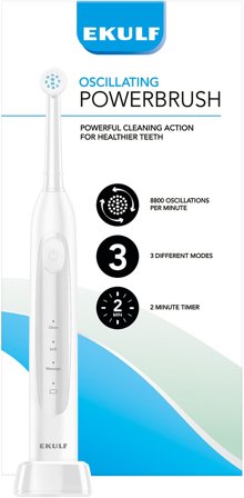 Ekulf PowerBrush White, Medicin & Pleje, Tandbørster, El-tandbørster