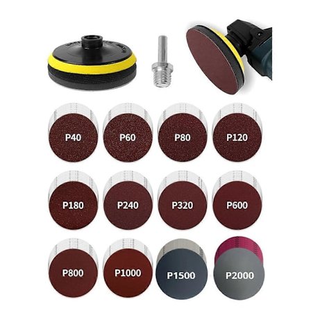 123 stk. vinkelsliper slipepapirfester, 4 tommers borrelåsstøtteplate med 5/8-11 gjenger