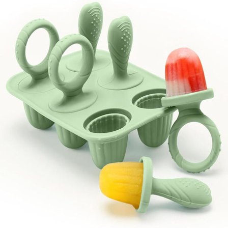 1. Mini BPA-vapaa silikonijäätelömuottisetti taaperoille, muotit uudelleenkäytettävillä tikuilla, (-40°C - 230°C), turvallinen vauvanruoalle (vihreä)