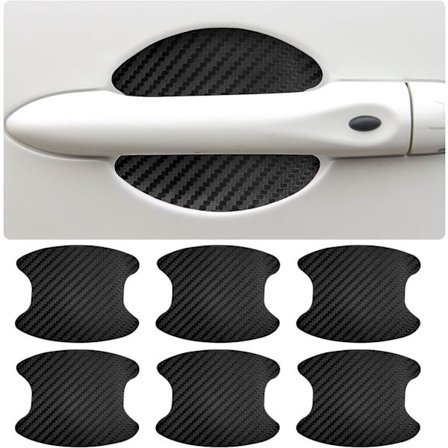 6-pakning bildørhåndtak klistremerker, 3D ripebestandig karbonfiber håndledds klistremerker (svart)