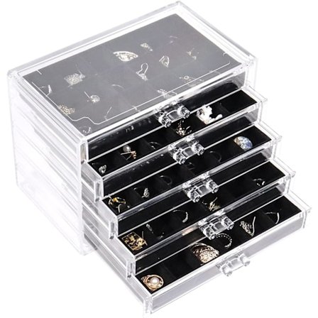 Akryl Smyckeskrin med 5 Lådor Justerbar Örhänge Förvaring Hållare Klar Smycke Förvaring Organiserare