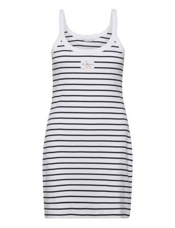 Woven Label Rib Tank Dress White Calvin Klein Jeans