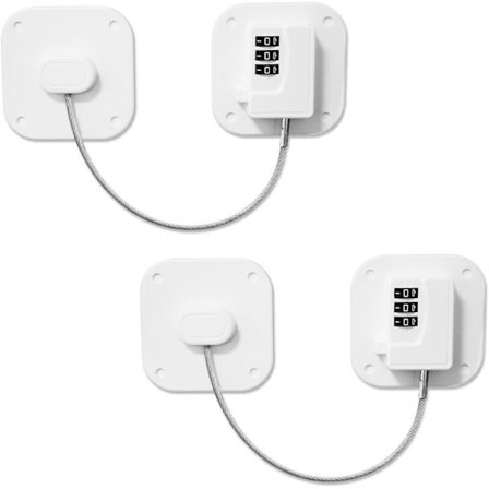 2 Pakning Firkantet Kode Kjøleskapslås, Barnesikring, Skaplås, Selvklebende Sikkerhetslås for Frysedør, Skuff, Skap, Garderobe Vindu (Hvit)