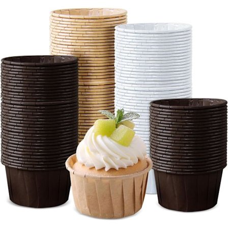 150 stk. Cupcake Papirforme, Cupcakeforme, Mini Muffinforme, Engangsbageforme, Kagedekorationer til Bryllup, Fødselsdag, Fest, Ko-print, Hvid