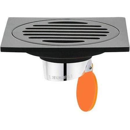 Rostfritt stål fyrkantig avloppsavlopp luktfri rak golvbrunn för duschrum, 100 mm fyrkantig, svart