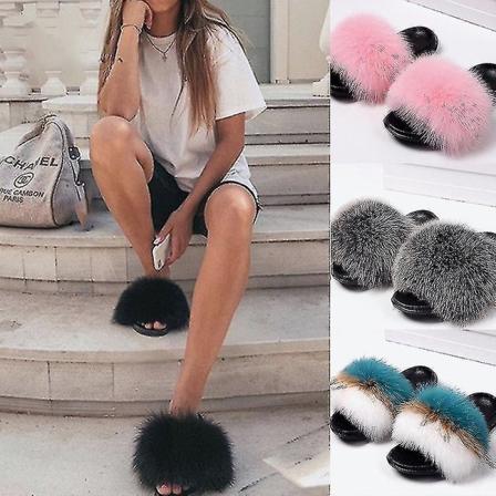Sommerpels tøfler Fluffy søte plysj damer flip flops luksuriøse sjarmerende sandaler Xnr148 45