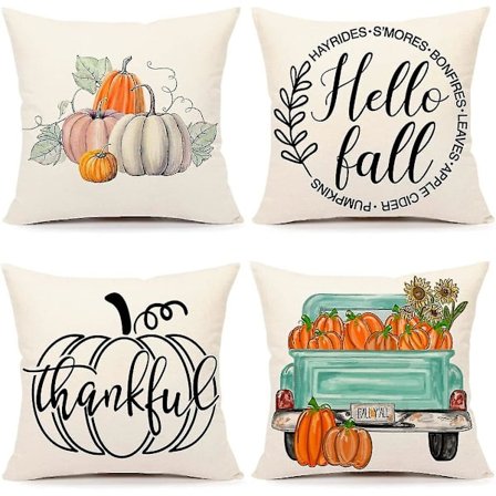 Höstdekor Kuddöverdrag 45x45 cm Set med 4 Pumpa Bondgård Dekorationer Hello Autumn