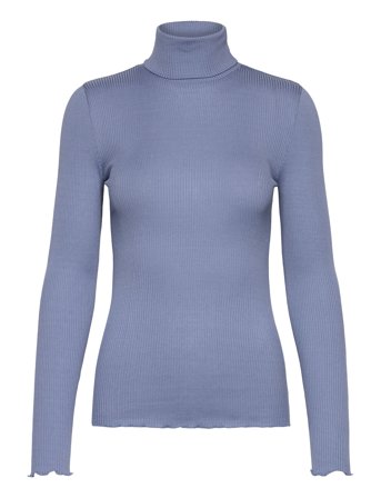 Rwbeatha Silk Ls Rollneck T-Shirt Blue Rosemunde