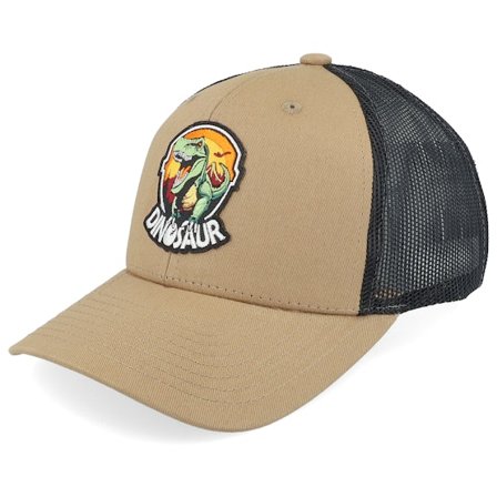 Kiddo Cap - Beige trucker Cap - Kids Dino Badge Caramel/Black Trucker @ Hatstore