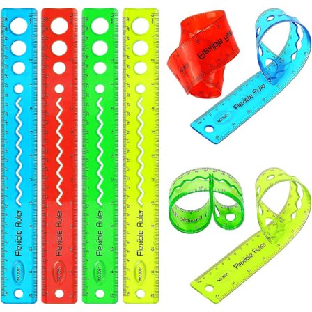8-pack 4 färger flexibel linjal 12 tum mjuk plastlinal klar rak linjal med tum och metrisk för verkstadskontor skolartiklar