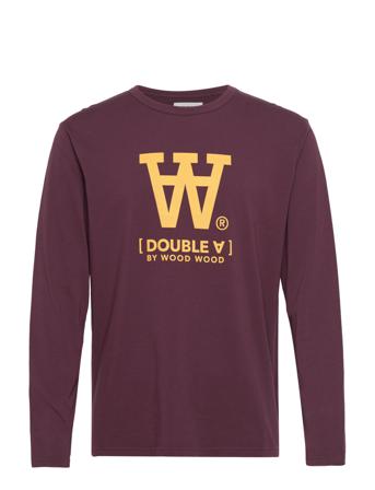Mel Typo Ls T-shirts Long-sleeved Burgundy Double A By Wood Wood