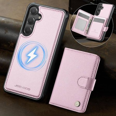 (Samsung Galaxy S24 FE:lle) 2-in-1 magneettinen lompakkokotelo puhelimelle, jossa on korttipaikat, jalusta ja RFID-suojaus MagSafe-laitteille