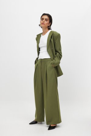 NA-KD Mid Waist Wide Leg Suit Pants - Vide bukser - Grøn - EU 36