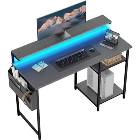 Computerbord - HLONONE - 120 x 48 cm - To-niveau model - LED-belysning - Højdejusterbar - Grå