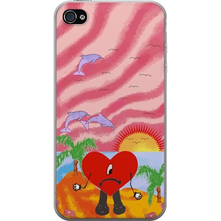 Kompatibelt Mobildeksel til Apple iPhone 4s Bad Bunny i en fargerik quiltet jakke med hjertemønster og solbriller i moderne gatestil