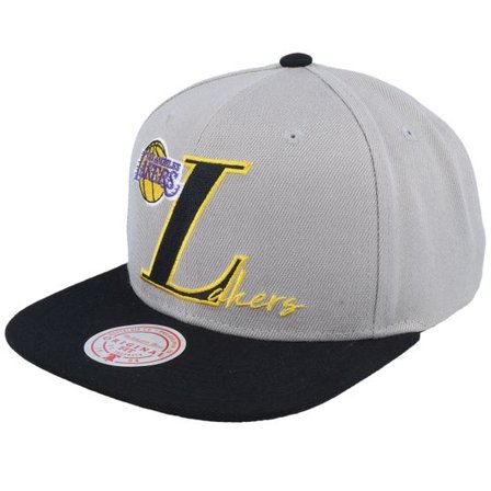 Mitchell & Ness - NBA Grå snapback Keps - Los Angeles Lakers Top Letter Grey Snapback @ Hatstore
