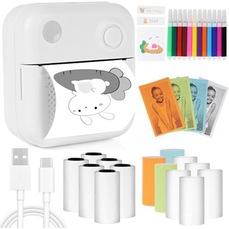 Kompatibel med Mini bærbar printer, Bluetooth-klistermærkeprinter, trådløs håndholdt klistermærkefremstiller, mini labelprinter med flere skabeloner (