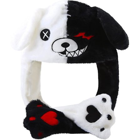 Svart og hvit bjørnelue med bevegelige ører, bjørneørelue med innebygd luftpumpe