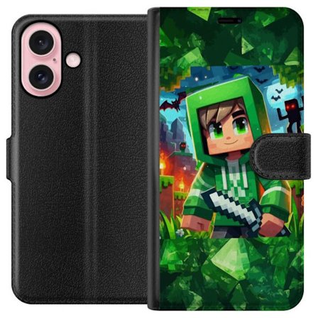 Kompatibelt Lommeboketui til Apple Apple iPhone 16 Minecraft gamer gutt grønn hettegenser piksel eventyr gutt sverd Minecraft kunstdesign