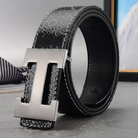 Ny Stil Business Fritid Ægte Pu Læder H Glat Spænde Litchi Korn Bælte Til Mænd V (FMY)