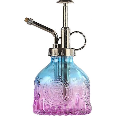 Glass Sprayflaske, 16,5 cm høy vintage vannkanne med toppumpe, lekkasjesikker høyt forstøvende dyse - blå lilla