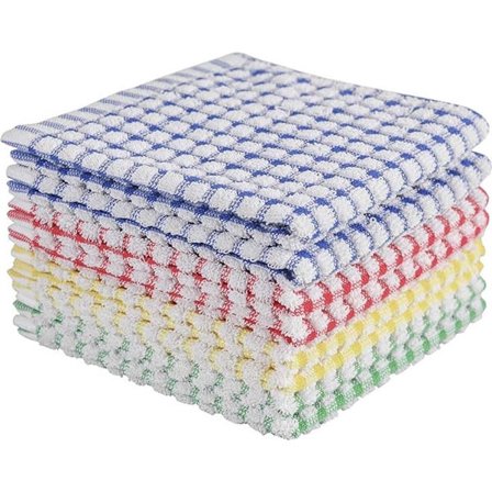 ING Viskestykkesæt - 8 stk. - 30x30cm - Bomuld - 2 røde + 2 gule + 2 blå + 2 grønne