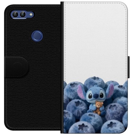 Kompatibel Tegnebogsetui til Huawei Huawei P smart Sød blå karakter blandt blåbær med bamse i blød og legende illustration