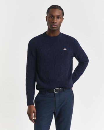 GANT Herren Lambswool Zopfstrick Rundhalspullover (M)