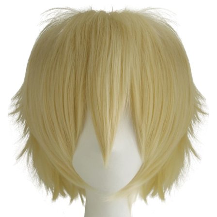 Wekity Unisex Anime Kort Cosplay Paryk Med Pandehår Varmebestandigt Hår, Lys Guld