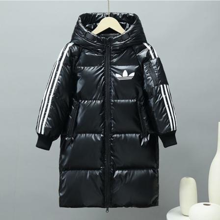 Pojkar Vinter Mellanlång Shinny Jacka Warm Coat Svart 130 cm