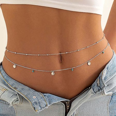 Boho Lagdelt Turkis Mavekæde Sølv Sekvens Mave Taljekæder Perler Bælte Krop Kæde Smykker Til Kvinder Og Piger Sølv