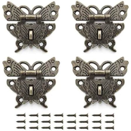 4-pak Vintage Bronze Hasp Lås Retro Smykkeskrin Sommerfuglformet Antik Lås med Hængelås Hul til Antik