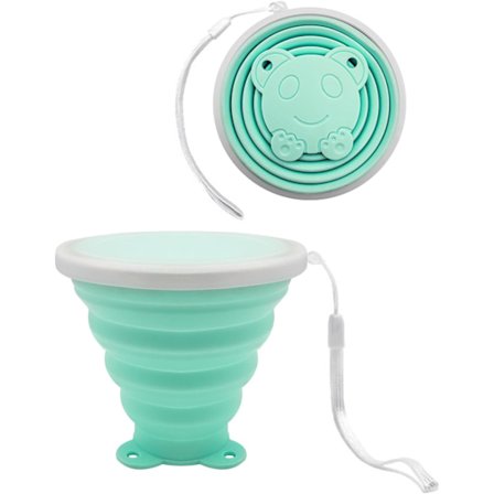 Sammenklappelig kop, sammenklappelig vandkop til rejser med låg, genanvendelig drikkekop, picnickop, teleskopisk campingkop grøn