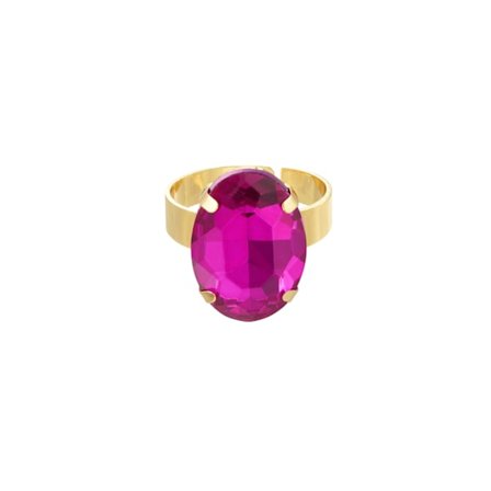 Statement Guldpläterad Ring & Oval Glaspärla -Justerbar Fuchsia