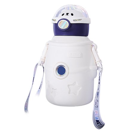 500 ml hvit, vakuumisolert krus i rustfritt stål med lokk og sugerør for barn