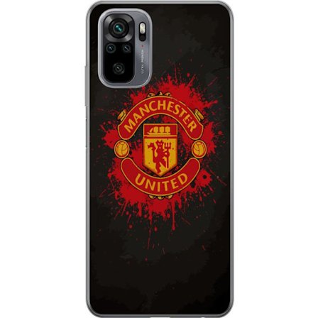 Kompatibelt Mobildeksel til Xiaomi Xiaomi Redmi Note 10S Manchester United logo i rød og gul farge med røff sportslig bakgrunn