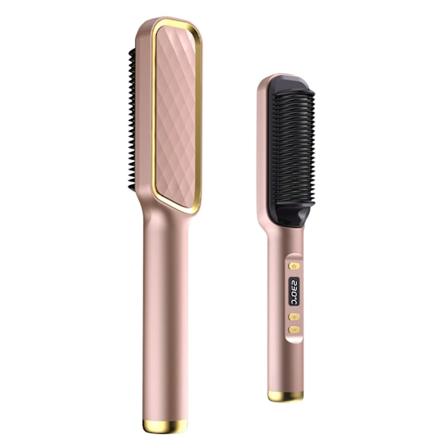Ionisk hårglattende kam - Hårglattende børste og jern med nano-titaniumsbelegg for jevn oppvarming LED-skjerm Stylingverktøy(Rose Gold)