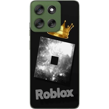 Kompatibelt Mobildeksel til Motorola Motorola Moto G56 Minimalistisk svart og sølvfarget Roblox-symbol med gylden krone og luksuriøs gamer-estetikk