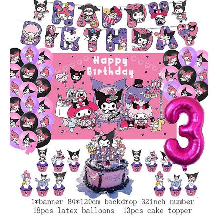 Söpö Kuromi Eläin Sarjakuva Kuromi Yllätys Taika Teema Syntymäpäiväjuhlat Koristelu Lippu Kakun Koriste