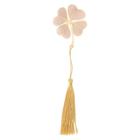 Hul metalbogmærke med håndlavet kæde. Udsøgt gravering. Plantebladformet bogmærke til elskere af