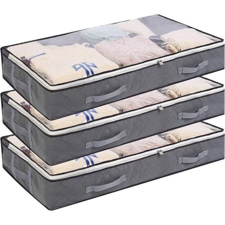 Galaxy 3-pak Undersengs Opbevaringskasser Foldbare Tøjposer 75L Store Opbevaringsbeholdere med Gennemsigtigt Vindue Håndtag