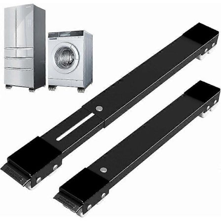 Vaskemaskinbase med brems, justerbar mobil base for vaskemaskin, tørketrommel, kjøleskap, belastning 300 kg, svart