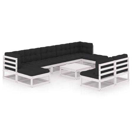 Vidaxl Loungegrupp Med Dynor 10 Delar Vit Massiv Furu Vit
