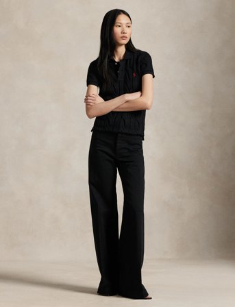 Polo Ralph Lauren Cable-Knit Cotton Polo Shirt - Black - L