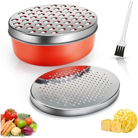 Ostehøvl med beholder, rivejern til køkken med 2 størrelser låg, ostehakker, grøntsagshakker, ingefærshakker, chokoladerivejern