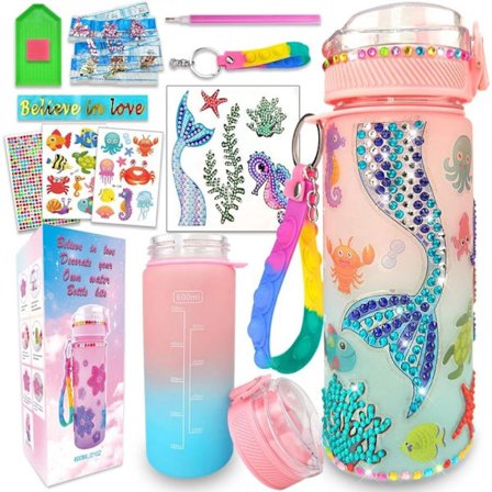 Dekorer Din Egen Vandflaske Kreative Sæt, DIY Vandflaske Sæt Havfrue Maleri Håndværk, Sjov Kunst og Håndværk for Børn med Fidget Nøglering