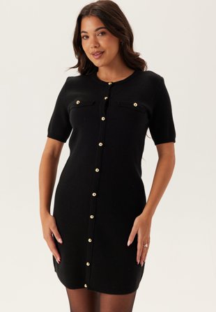 BUBBLEROOM - Knitted Gold Button Dress - Black