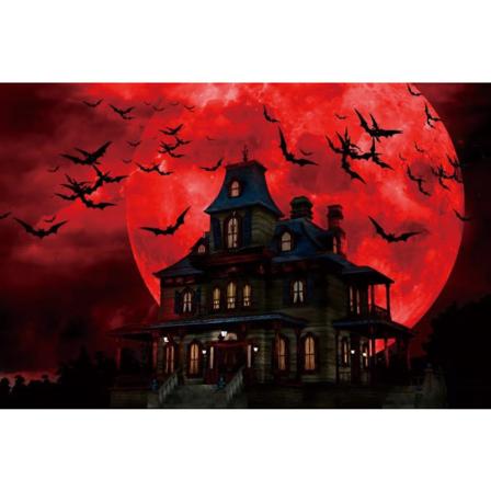 Halloween-taustakangas valokuvausta varten 5x3ft, kauhu-linna tausta, pelottava punainen täysikuu, lepakko, kurpitsa-lyhty yöllä, juhlalippu lapsille 