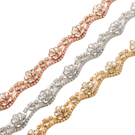 Strass Pärl Dräkt Klänning Hantverk Kristallpärlor Bröllopsbälte Blomma Applikation 1 Yard Gold