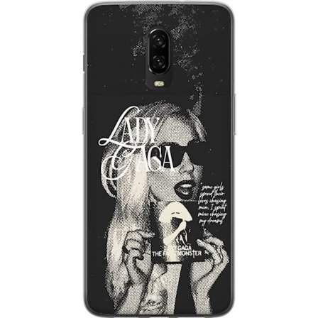 Yhteensopiva Puhelinkuori OnePlus 6T Lady Gaga mustavalkoinen retrojuliste aurinkolaseilla ja pop-taide-estetiikalla